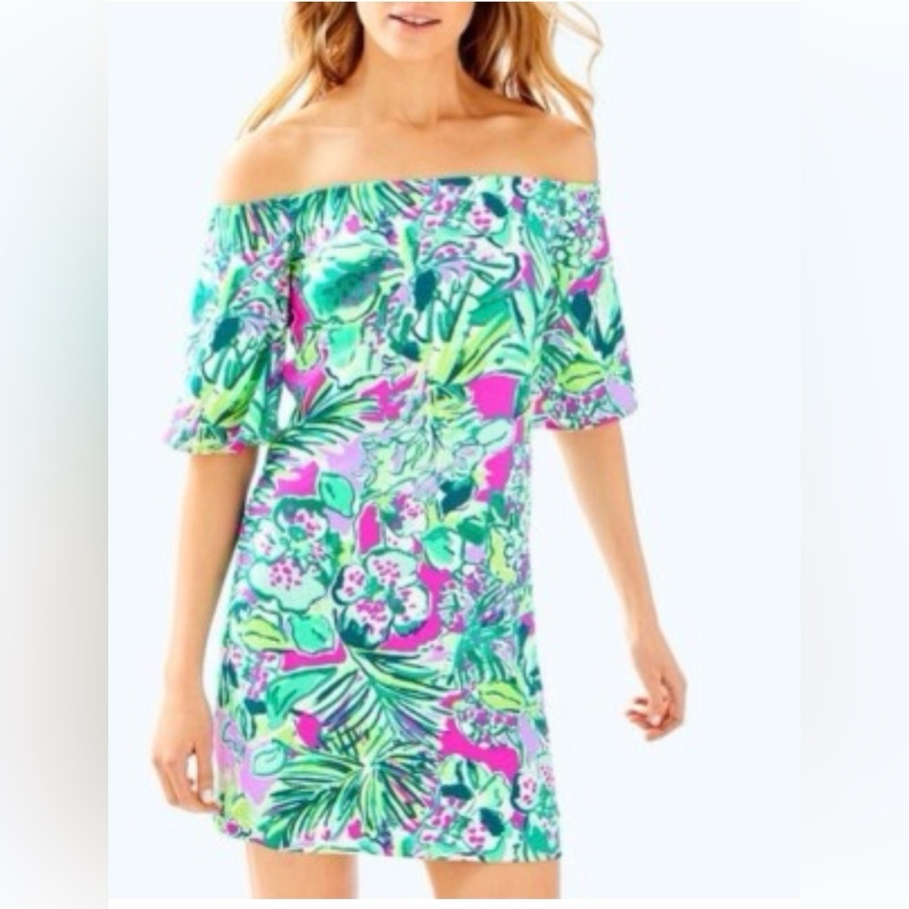 Lilly Pulitzer Fawcett Off The Shoulder Dress In Early Bloomer Print Size Small
